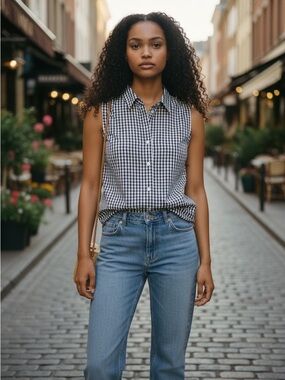 J.Crew Gingham Button-Up Shirt XXS Sleeveless Navy White